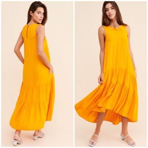 Anthropologie MAEVE Marlene Marigold Tiered Lagenlook Maxi Dress Sz XS